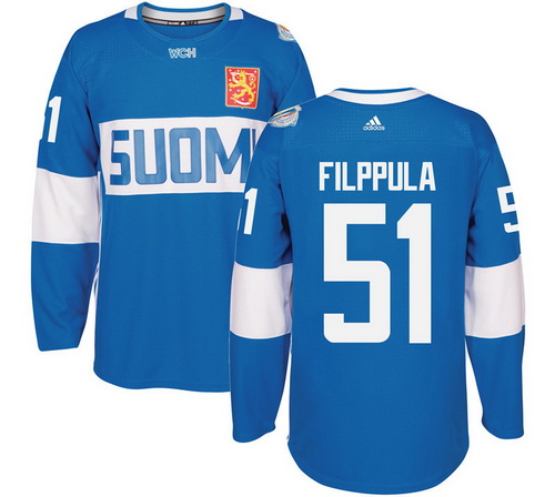 Men's Team Finland #51 Valtteri Filppula Adidas Blue 2016 World Cup Of Hockey Stitched WCH Game Jersey