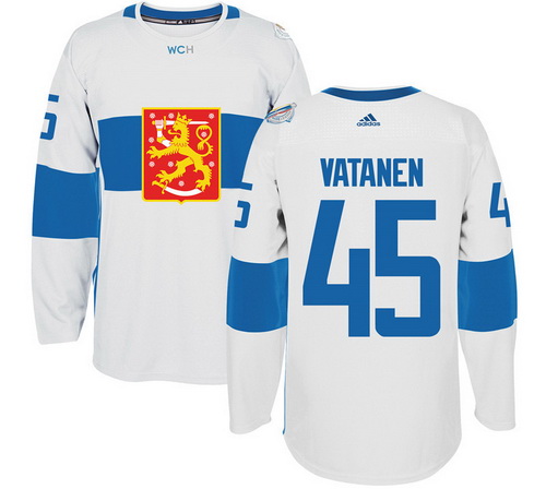 Men's Team Finland #45 Sami Vatanen Adidas White 2016 World Cup Of Hockey Stitched WCH Game Jersey