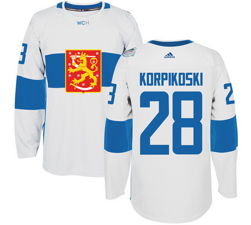 Men's Team Finland #28 Lauri Korpikoski Adidas White 2016 World Cup Of Hockey Stitched WCH Game Jersey