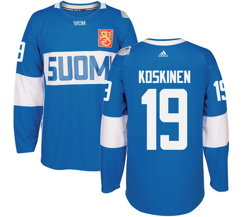 Men's Team Finland #19 Mikko Koskinen Adidas Blue 2016 World Cup Of Hockey Stitched WCH Game Jersey