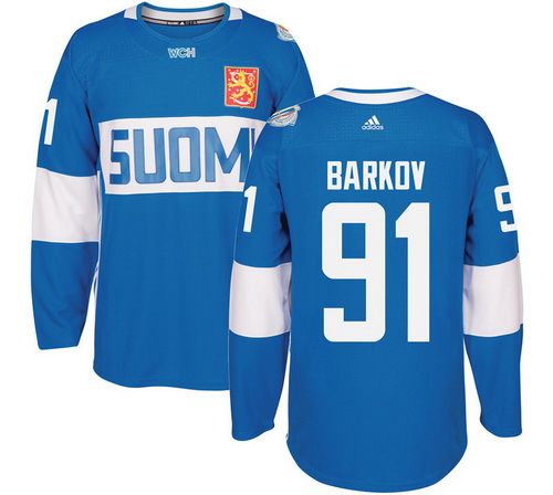 Men's Team Finland #91 Aleksander Barkov Adidas Blue 2016 World Cup Of Hockey Stitched WCH Game Jersey