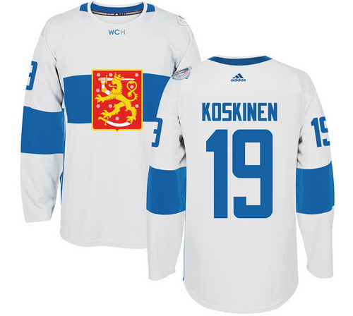 Men's Team Finland #19 Mikko Koskinen Adidas White 2016 World Cup Of Hockey Stitched WCH Game Jersey