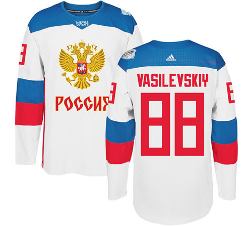 Men's Team Russia #88 Andrei Vasilevskiy Adidas White 2016 World Cup Of Hockey WCH Game Jersey
