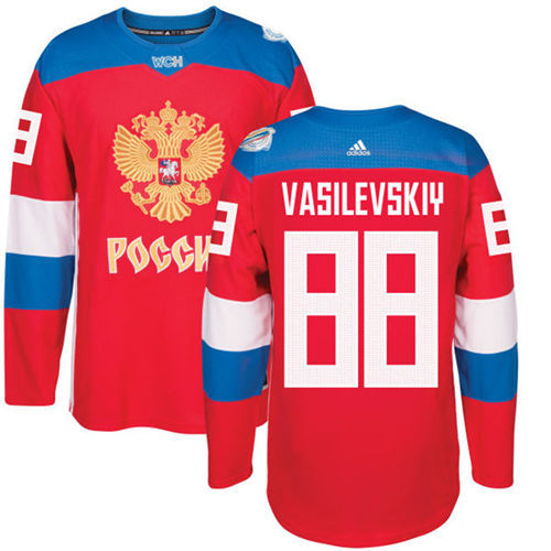 Men's Team Russia #88 Andrei Vasilevskiy Adidas Red 2016 World Cup Of Hockey Jersey  