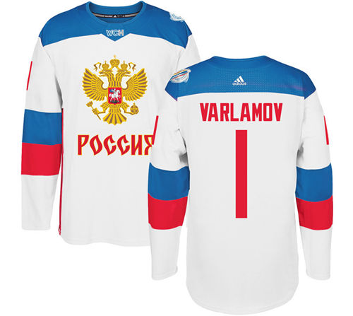 Men's Team Russia #1 Semyon Varlamov Adidas White 2016 World Cup Of Hockey WCH Game Jersey