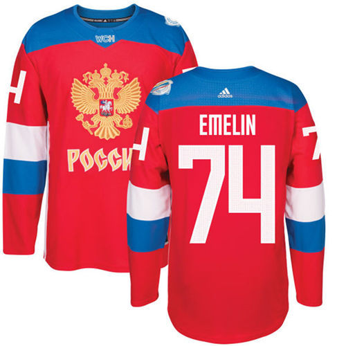 Men's Team Russia #74 Alexei Emelin Adidas Red 2016 World Cup Of Hockey Jersey  