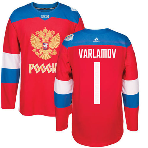 Men's Team Russia #1 Semyon Varlamov Adidas Red 2016 World Cup Of Hockey Jersey  