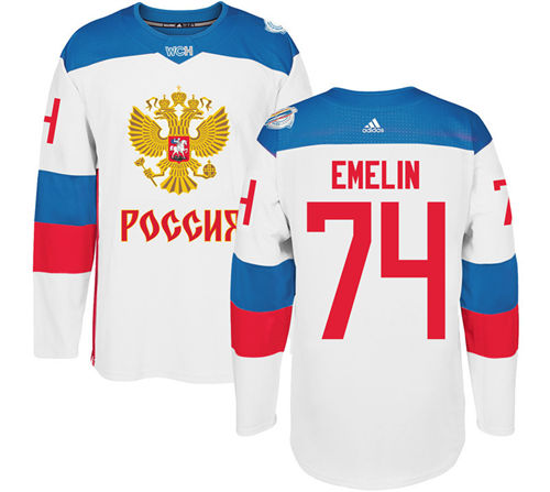 Men's Team Russia #74 Alexei Emelin Adidas White 2016 World Cup Of Hockey WCH Game Jersey