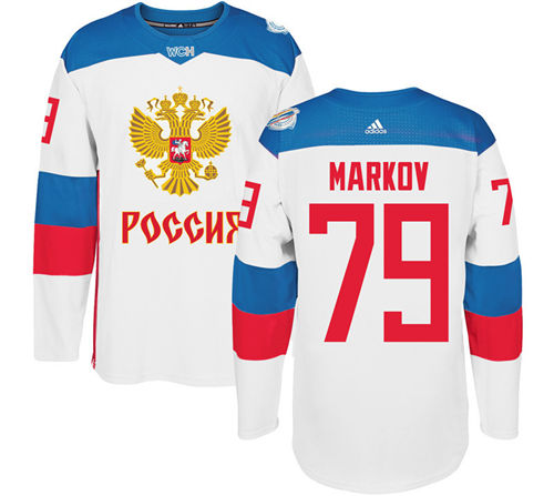 Men's Team Russia #79 Andrei Markov Adidas White 2016 World Cup Of Hockey WCH Game Jersey