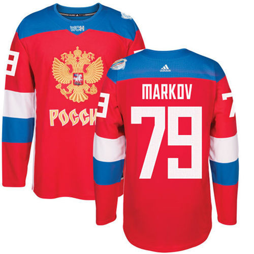 Men's Team Russia #79 Andrei Markov Adidas Red 2016 World Cup Of Hockey Jersey  