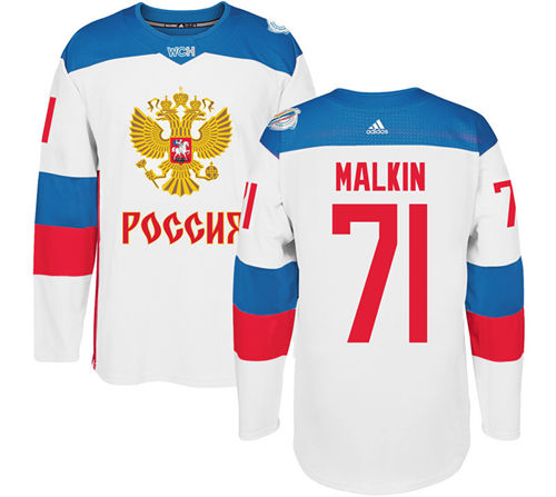Men's Team Russia #71 Evgeni Malkin Adidas White 2016 World Cup Of Hockey WCH Game Jersey