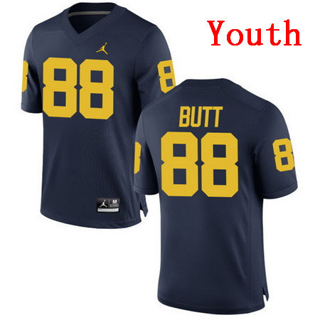 Youth Michigan Wolverines #88 Jake Butt Navy Blue Stitched College Football Brand Jordan NCAA Jersey