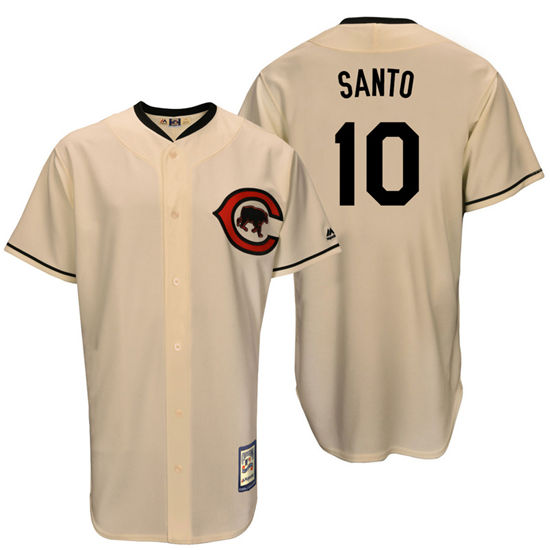 Men's Chicago Cubs Retired Player #10 Ron Santo Full Button Cream Turn Back the Clock Throwback Authentic Player Jersey