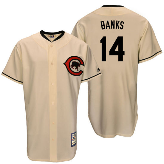 Men's Chicago Cubs Retired Player #14 Ernie Banks Full Button Cream Turn Back the Clock Throwback Authentic Player Jersey