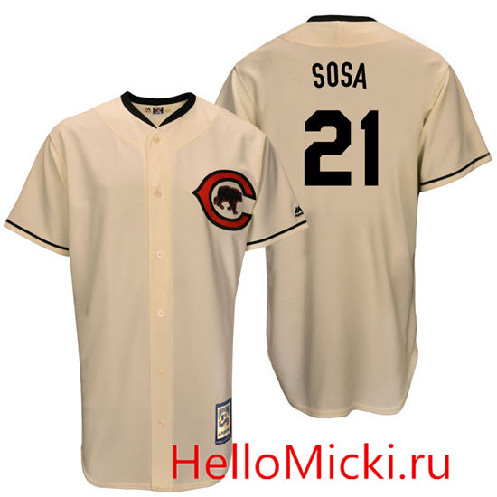 Men's Chicago Cubs Retired Player #21 Sammy Sosa Full Button Cream Turn Back the Clock Throwback Authentic Player Jersey