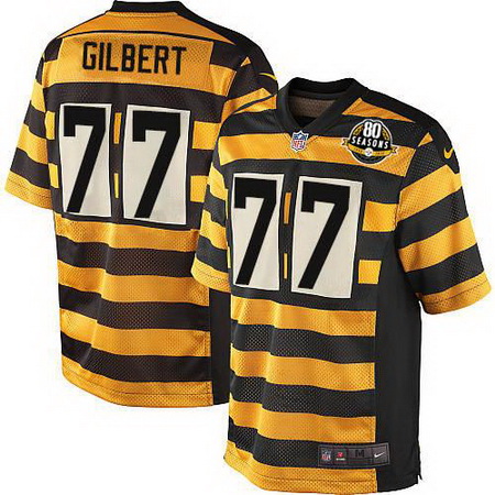 Men's Pittsburgh Steelers #77 Marcus Gilbert Game YellowBlack Alternate 80TH Anniversary Throwback NFL Jersey
