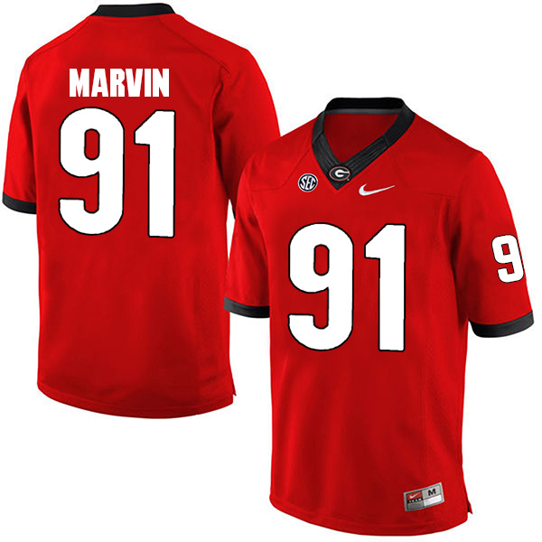 David Marvin Georgia Bulldogs Men's Jersey - #91 NCAA Red Limited Home