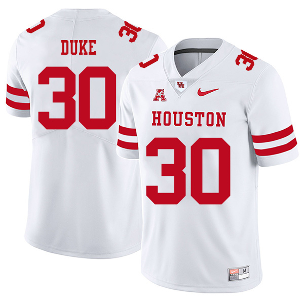Alexander Duke Houston Cougars Men's Jersey - #30 NCAA White Stitched Authentic