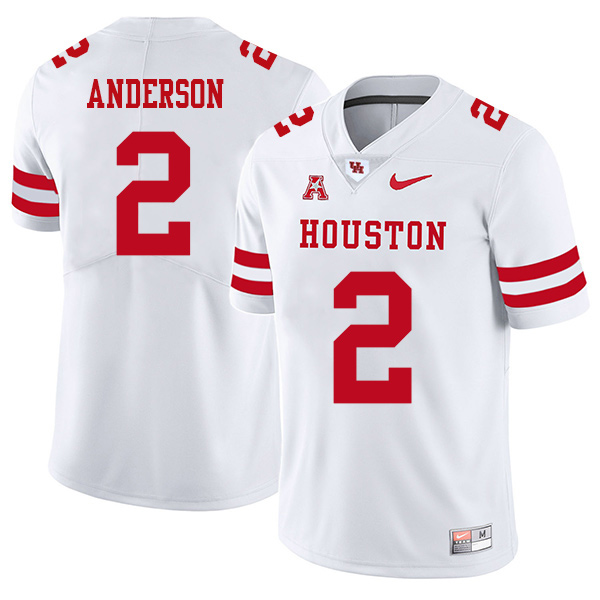 Deontay Anderson Houston Cougars Men's Jersey - #2 NCAA White Stitched Authentic