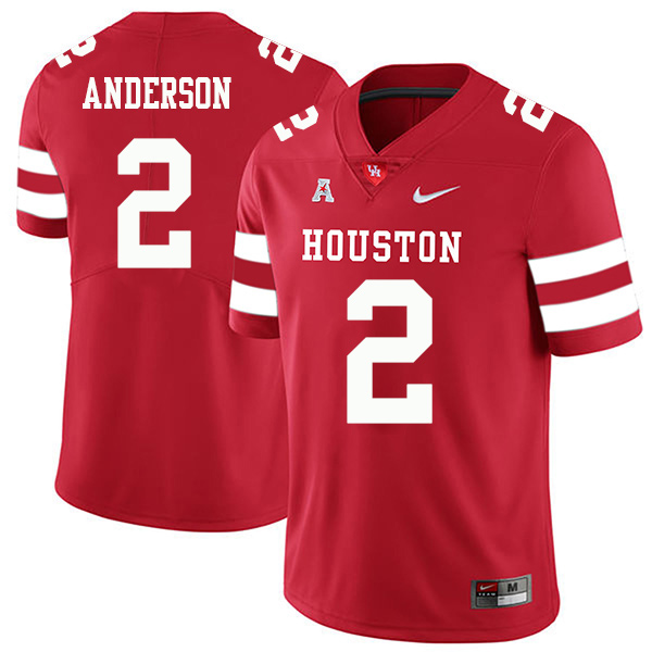 Deontay Anderson Houston Cougars Men's Jersey - #2 NCAA Red Stitched Authentic
