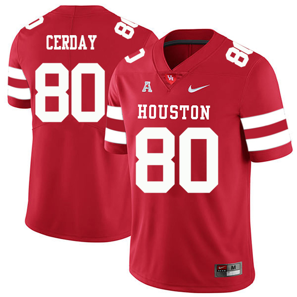 Colton Cerday Houston Cougars Men's Jersey - #80 NCAA Red Stitched Authentic