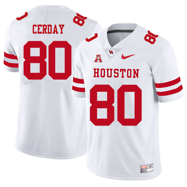 Colton Cerday Houston Cougars Men's Jersey - #80 NCAA White Stitched Authentic