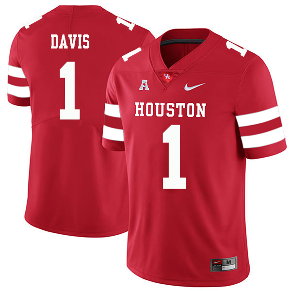 Garrett Davis Houston Cougars Men's Jersey - #1 NCAA Red Stitched Authentic