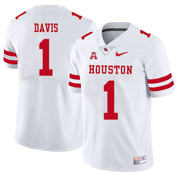 Garrett Davis Houston Cougars Men's Jersey - #1 NCAA White Stitched Authentic