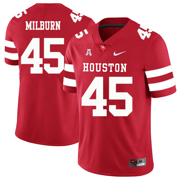 Jordan Milburn Houston Cougars Men's Jersey - #45 NCAA Red Stitched Authentic