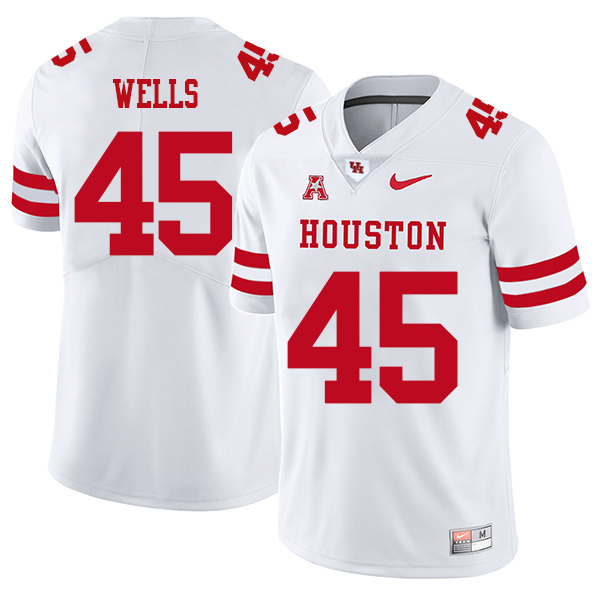 Spencer Wells Houston Cougars Men's Jersey - #45 NCAA White Stitched Authentic