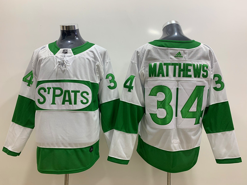 Mens Toronto Maple Leafs #34 Auston Matthews St. Patrick's Day White Player Jersey
