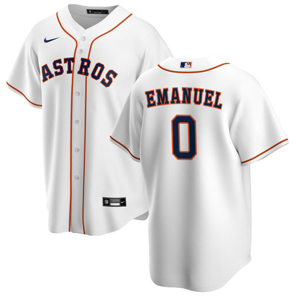 Mens Houston Astros #0 Kent Emanuel Nike White Home CoolBase Jersey