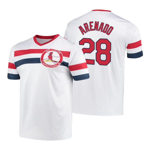 Mens St. Louis Cardinals #28 Nolan Arenado Nike White V-Neck Cooperstown Collection Jersey