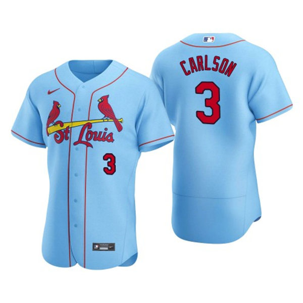 Mens St. Louis Cardinals #3 Dylan Carlson Nike Light Blue Alternate Flex Base Jersey