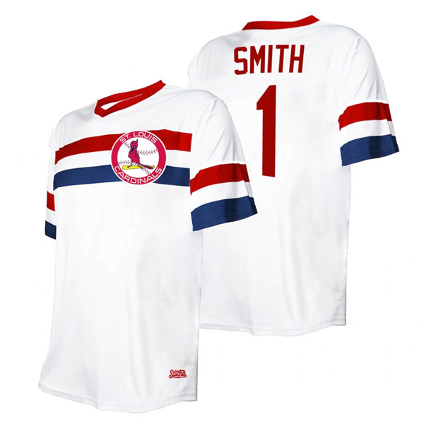 Mens St. Louis Cardinals Retired Player #1 Ozzie Smith Nike White V-Neck Cooperstown Collection Jersey