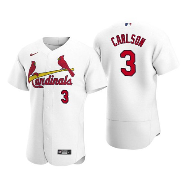 Mens St. Louis Cardinals #3 Dylan Carlson Nike White Home Flex Base Player Jersey