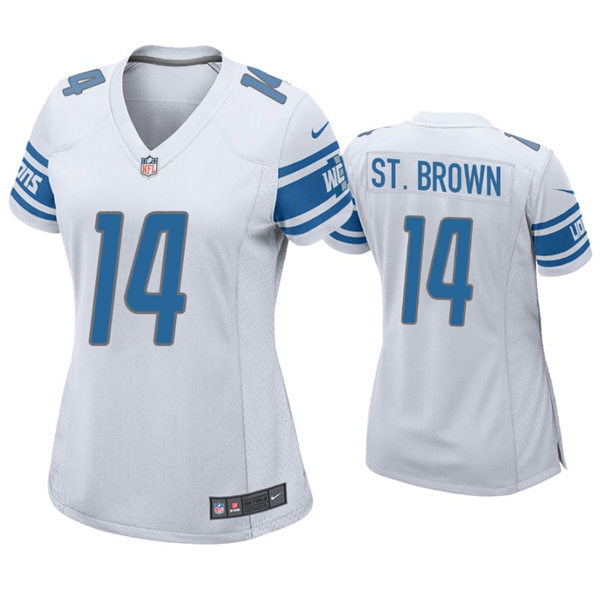 Womens Detroit Lions #14 Amon-Ra St. Brown Nike White Limited Jersey 