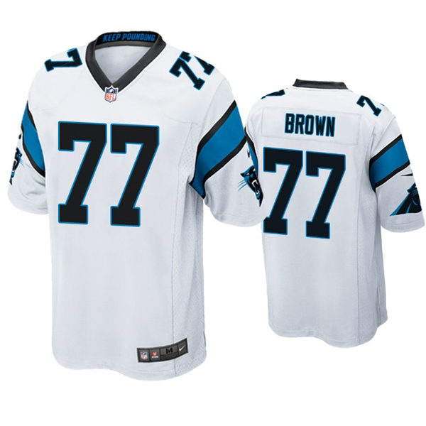 Mens Carolina Panthers #77 Deonte Brown Nike White Vapor Untouchable Limited Jersey