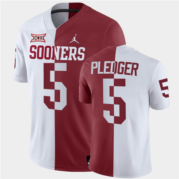 Men Oklahoma Sooners #5 T.J. Pledger White Crimson Jordan Brand Split Two-Tone Jersey