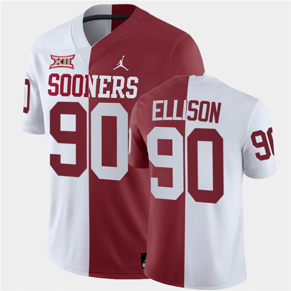Men Oklahoma Sooners #90 Josh Ellison White Crimson Jordan Brand Split Two-Tone Jersey