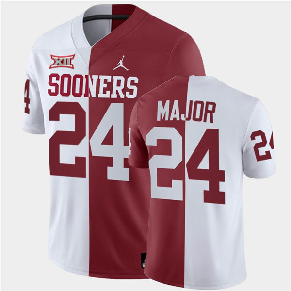 Men Oklahoma Sooners #24 Marcus Major White Crimson Jordan Brand Split Two-Tone Jersey
