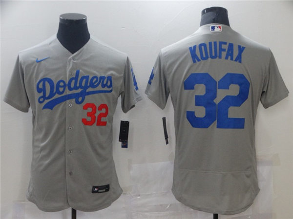 Mens Los Angeles Dodgers #32 Sandy Koufax  Nike Grey Road FlexBase Jersey