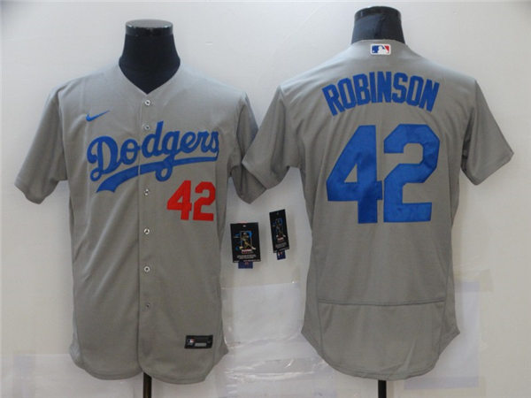 Mens Los Angeles Dodgers #42 Jackie Robinson Nike Grey Road FlexBase Jersey