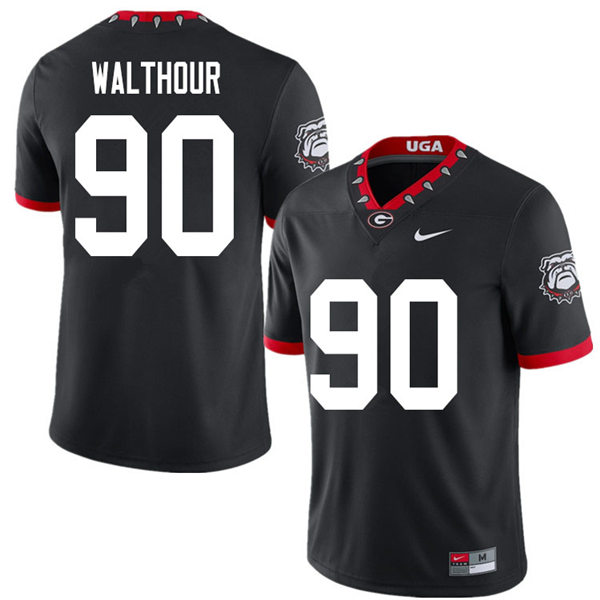 Mens Georgia Bulldogs #90 Tramel Walthour Nike Black Alternate Mascot 100th Anniversary College Football Game Jersey 
