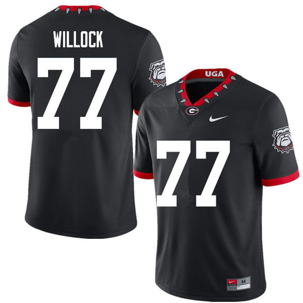 Mens Georgia Bulldogs #77 Devin Willock Nike Black Alternate Mascot 100th Anniversary College Football Game Jersey
