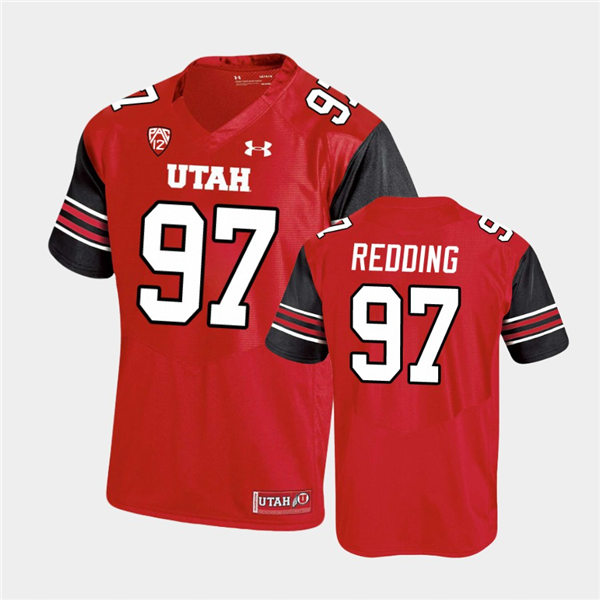 Mens Utah Utes #97 Jadon Redding Under Armour Red stripe Sleeves Football Game Jersey