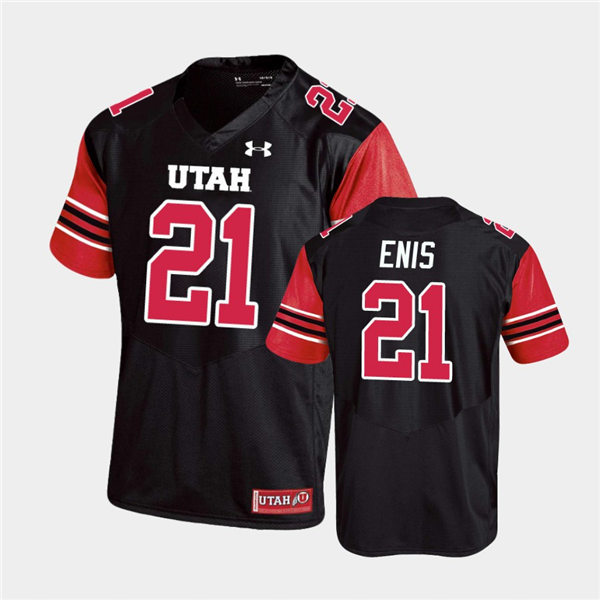 Mens Utah Utes #21 Solomon Enis Under Armour Black stripe Sleeves Football Game Jersey
