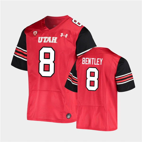 Mens Utah Utes #8 Jake Bentley Under Armour Red stripe Sleeves Football Game Jersey