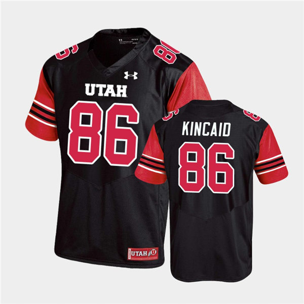 Mens Utah Utes #86 Dalton Kincaid Under Armour Black stripe Sleeves Football Game Jersey