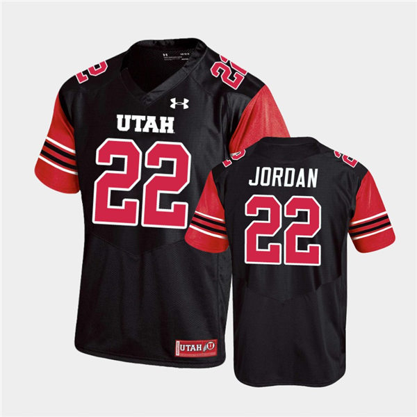 Mens Utah Utes #22 Ty Jordan Under Armour Black stripe Sleeves Football Game Jersey